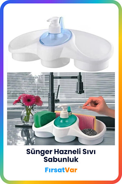 FırsatVar Bulaşık Deterjanı Hazneli Sıvı Sabunluklu Süngerlik Organizer