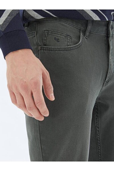 Kip Haki Slim Fit Denim Pamuk Karışımlı Pantolon