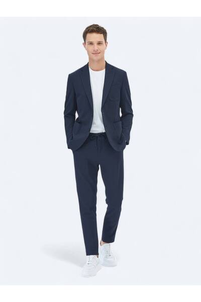 Kip Lacivert Düz Modern Fit Örme Takım Elbise