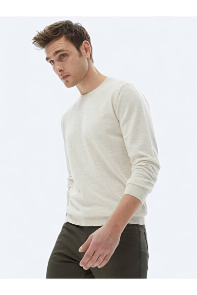 Kip Bej Bisiklet Yaka Düz Örgü Yün Karışımlı Triko Kazak