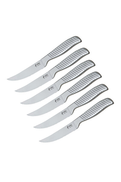 VAV GET مجموعة سكاكين شرائح اللحم الفاخرة المكونة من 6 قطع بشفرات مسننة مقاس 4.5 بوصة ومقابض مريحة