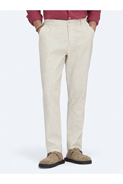 Kip Ecru Woven Jogging Fit Casual Cotton Blend Trousers