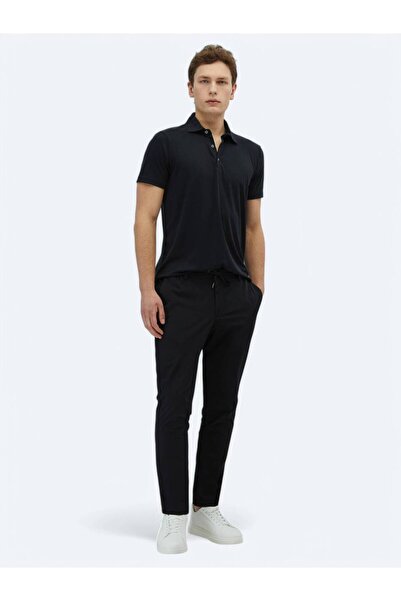 Kip Tricou negru simplu cu guler polo