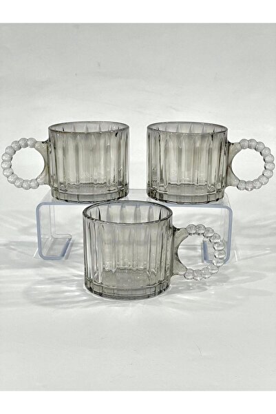 isra kristal Smoked Glass Tea and Coffee Cups with Handles – Set of 3 Modern Cups