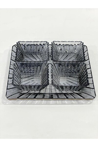 isra kristal Crystal Look Smoked Glass 5-Piece Breakfast Set – Stylish Presentation and Snack Serving