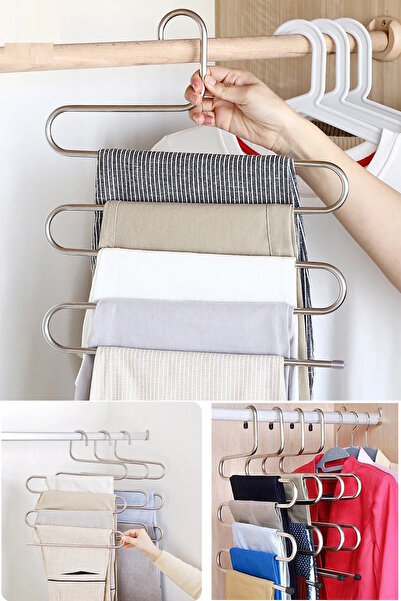 FırsatVar 5 Katlı Dolap Metal Pantolon Pijama Askısı Içi Düzenleyici Askı Eşarp Şal Organizeri Askı 3 Adet