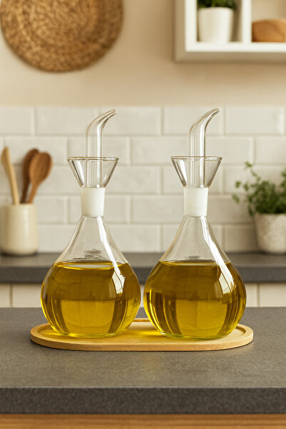 Kitchen Life 3 Parça Standlı Borosilikat Cam Karaf Yağlık Sirkelik 1000 Ml - Sürahi Sunum Şişesi