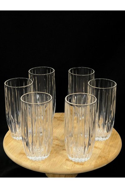 isra kristal Crystal Embroidered Tall Glass Soft Drink Glasses 6 Pieces - Stylish Patterned Water and Beverage Glasses