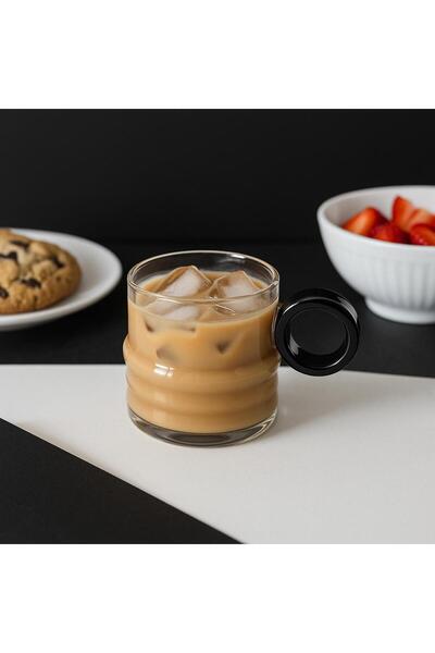 isra kristal Smoked Colored Glass Cup with Handle Detail – Coffee, Tea, and Soft Drink Mug Cup