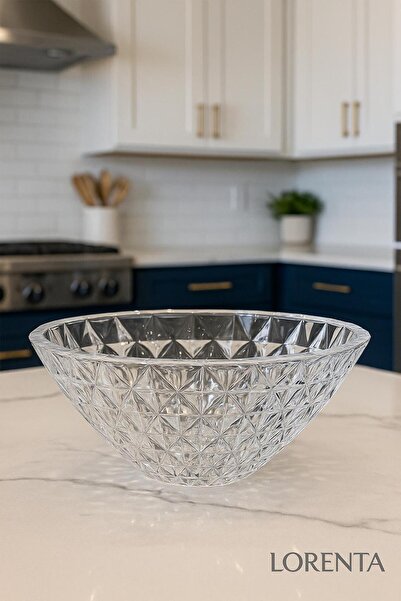 isra kristal Crystal Look Glass Bowl - Stylish Salad Bowl, Fruit Bowl and Presentation Bowl