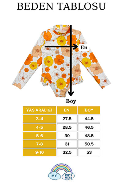 My Kids Wear Costum de baie cu mânecă lungă și cu volante imprimate cu flori