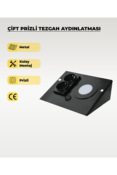 AC AYDINLATMA 3W Siyah Çift Prizli Metal Tezgah Aydınlatma 3200K Sarı Işık