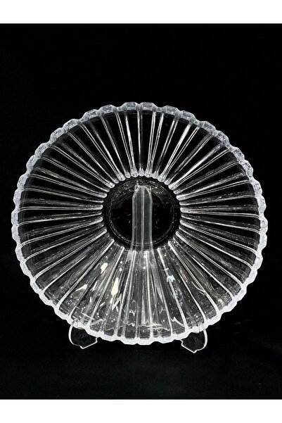 isra kristal Crystal Look Glass Presentation Plate, Stylish Crystal Patterned Glass Plate, Crystal Patterned Glass Fruit Bowl