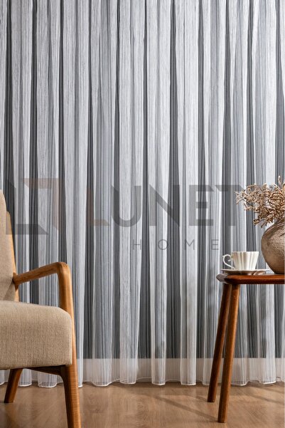 LUNETT HOME Ready to Use Dnr24 Chain Pattern Cream Color Sparse (1X2) Pleated Sewing Tulle Curtain