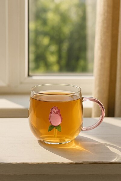 isra kristal Decorative Rose Figured Glass Mug – Coffee, Tea and Herbal Tea Cup