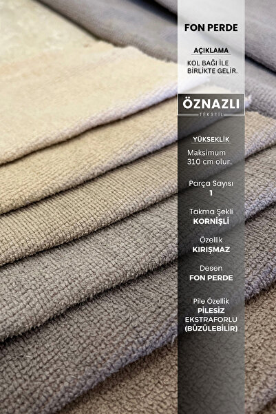 Taç Beige Chenille Textured Background Curtain with Sleeve Tie, Non-Pleated with Extra Foam | Write the Height Measurement as a Question to the Seller.