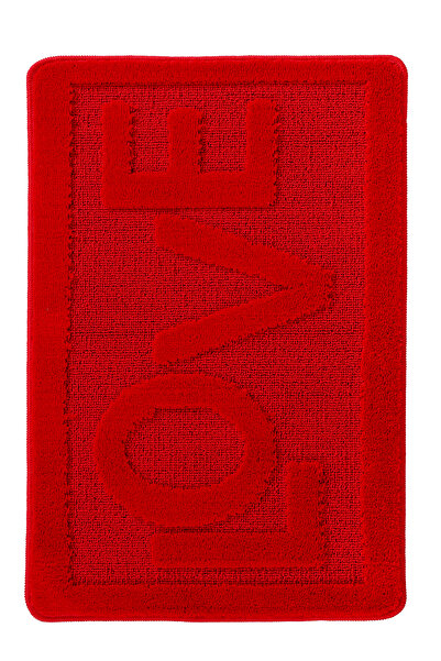 Konfor Halı Doğal Kaymaz Taban Banyo Paspas Uzun Ömürlü Su Emici Yıkanabilir Yazılı Paspas Kırmızı Love 60x100
