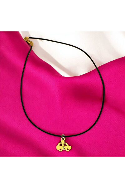 ARCHINO GOLD 14 Ayar Altın Plakalı K Harfine Özel Araba Figürlü Siyah Bağlıkl...