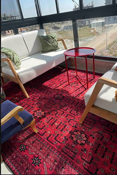 SÜNGERSAN Otantik Desenli Koyu Kırmızı Halı. .SÜNGER Dolgulu Geleneksel Figürlerle Nostaljik Yolluk, Halı