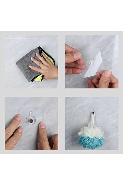 ePhase 4 ADET Kendinden Yapışkanlı Çok Amaçlı Şeffaf Banyo Mutfak Askı Tablo Saat Raf Asma Aparatı