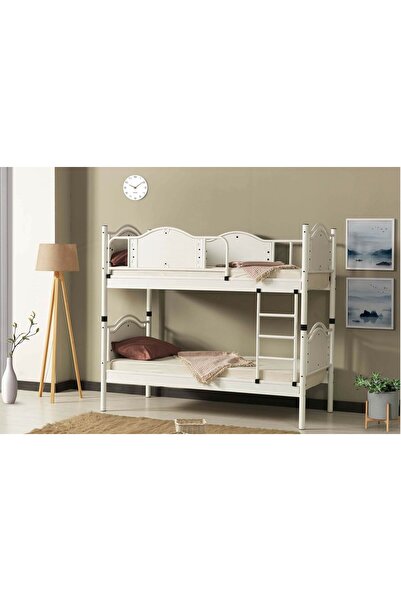 ARGİMO Avangard Ahşap Başlık Metal Ranza Ve Karyola 90x190 Beyaz