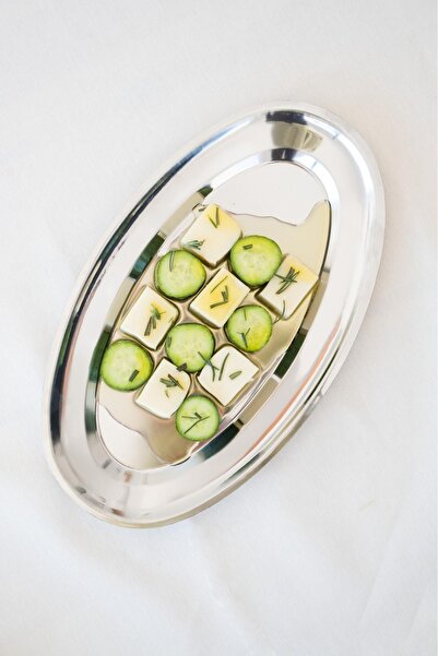 Beige & Stone Steel 33 cm Salad Serving/Display Tray Metal Plate