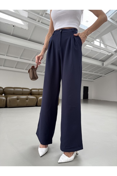 Hersteller Wide Leg High Waist Navy Blue Palazzo Trousers