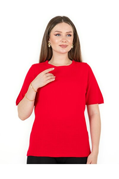 Sortie Tricotaj cu mânecă scurtă guler rotund Regular Fit Pulover Roșu