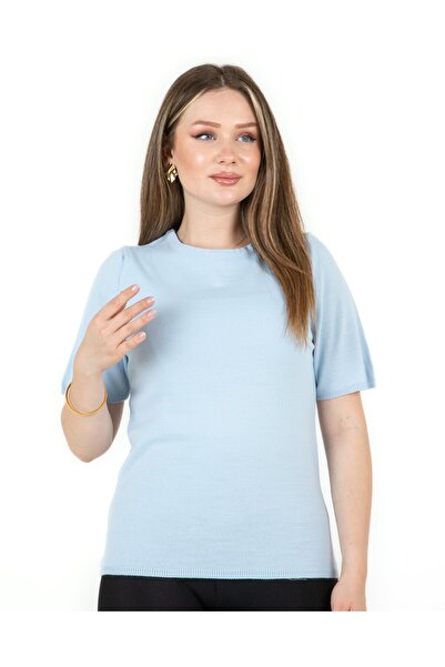 Sortie Tricotaj cu mânecă scurtă guler rotund Regular Fit Pulover Albastru