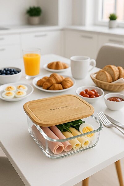 isra kristal Glass Storage Container with Bamboo Lid - with Lid, Kitchen Organizer - Heat Resistant and Leakproof