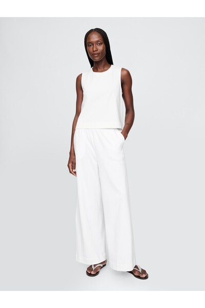 GAP Kadın Beyaz Organik Pamuk Heavyweight Crop Bluz