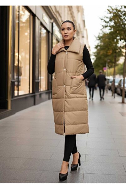 MAXLEVEL MODA Γυναικείο φουσκωτό γιλέκο μεγάλου μεγέθους με λαιμόκοψη ελέφαντα