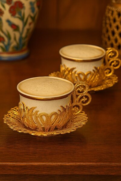 Anadolu Saray Handmade Gold Metal Designed Turkish Coffee Cup Set of 2 – Stylish and Elegant Design