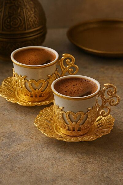 Anadolu Saray Handmade Gold Metal Designed Turkish Coffee Cup Set of 2 – Stylish and Elegant Design