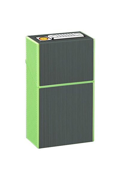 OptimStar Tobacco case, with electric lighter, phosphorescent, USB charging, capacity 20 cigarettes, Gray