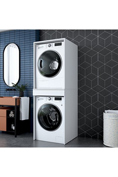 Rani Mobilya Rani KD113 Çamaşır Ve Kurutma Makinesi Dolabı Çekmeceli Banyo Dolabı Beyaz