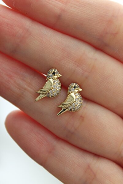 Nenya VIP Çelik Zirkon Taşlı Kuş Model Çivi Küpe