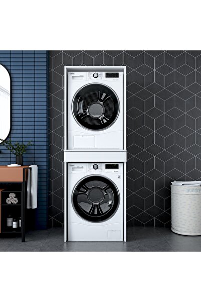 Rani Mobilya Rani KD113 Çamaşır Ve Kurutma Makinesi Dolabı Çekmeceli Banyo Dolabı Beyaz