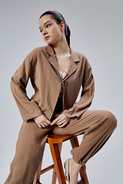 Bolivente Light Brown Loose Cut Shirt with Lacing Detail