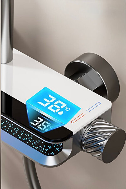 OXYAQUA Star-Dijital Led Göstergeli Piyano Tuşlu Termostatik Banyo Batarya Duş Sistemi Tepe Robot Duş Seti