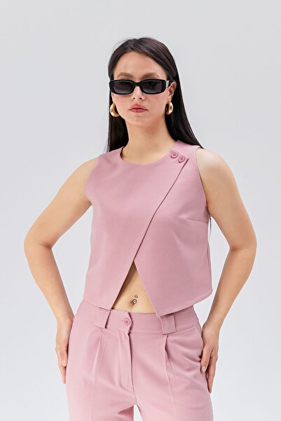 Bolivente Pink Regular Lined Buttoned Shoulder Vest