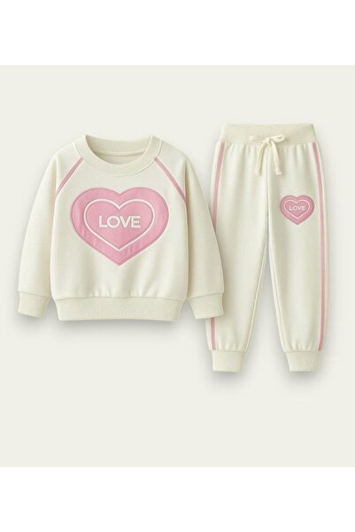 ÖYKÜ KİDS بدلة رياضية مدرسية منقوشة على شكل قلب للفتيات