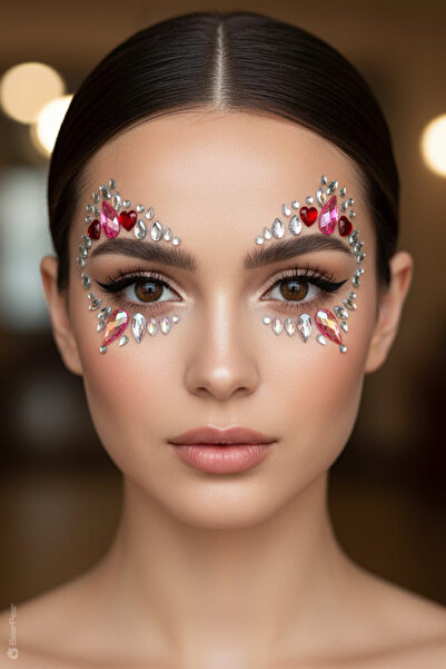 BearPear Crimson Kalp Detaylı Kendinden Yapışkanlı Yüz Makyaj Taşı Face Sticker