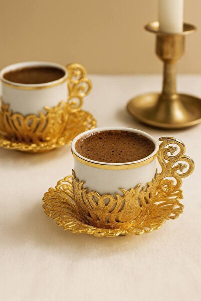 Anadolu Saray Handmade Gold Metal Designed Turkish Coffee Cup Set of 2 – Stylish and Elegant Design