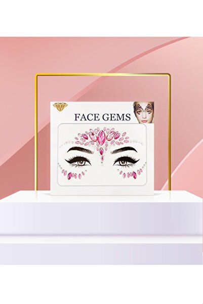 BearPear Pembe Renkli Kendinden Yapışkanlı Kristal Yüz Taşı Face Sticker