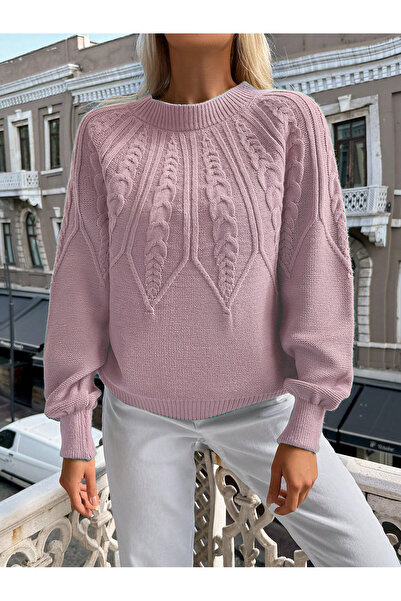 AQE FASHION Πλεκτό πουλόβερ με ιταλικό μανίκι με πλεκτό λαιμόκοψη