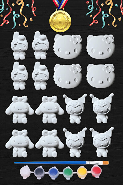 Craft3D Atölye Hello Kitty-My Melody-Kuromi-PomPom Purin 16 Adet 3D Taş Çocuk...