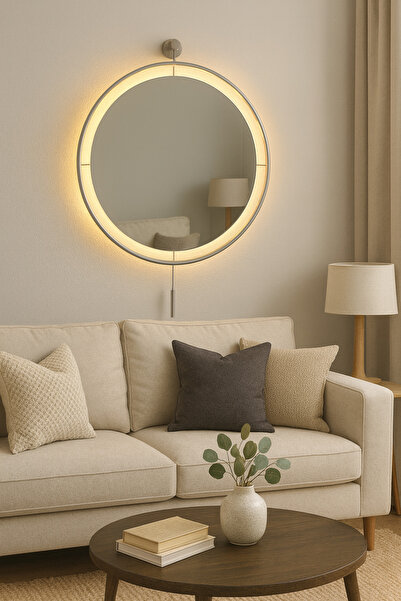 Wallover Design Büyük Boy Masivve Ayna Kablosuz Ledli Mat Gümüş (60x80), Mode...