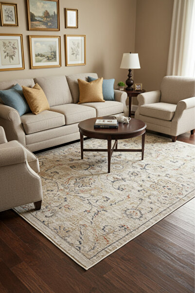 Cool Halı Hanedan Cream Classic Floral Carpet – Authentic Bohemian Vintage Rug for Living Room & Hall