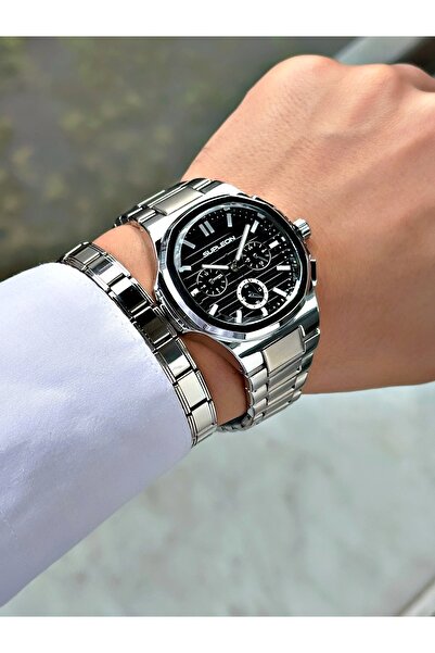 saat&istasyonu Çelik Kasa KOMPLE ÇELİK Kordon Erkek Kol Saati İtalyan TARZ Çe...